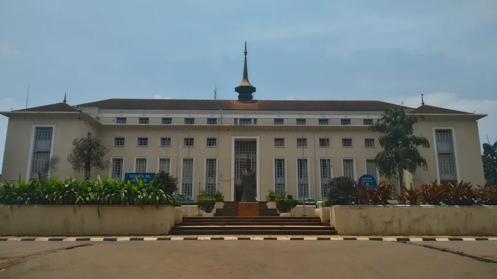 The exterior of Bulange, the Buganda parliament and offices in Mengo, Kampala