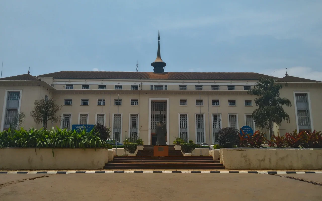 The exterior of Bulange, the Buganda parliament and offices in Mengo, Kampala